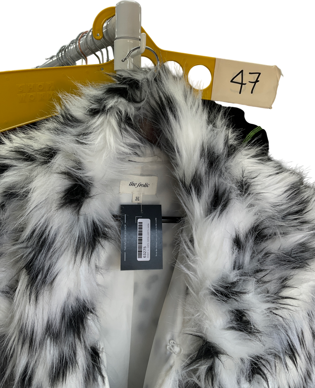 the frolic White Bella Stovey Exclusive Faux Fur Belted Oversized Collar Coat In Dalmation Print UK 10