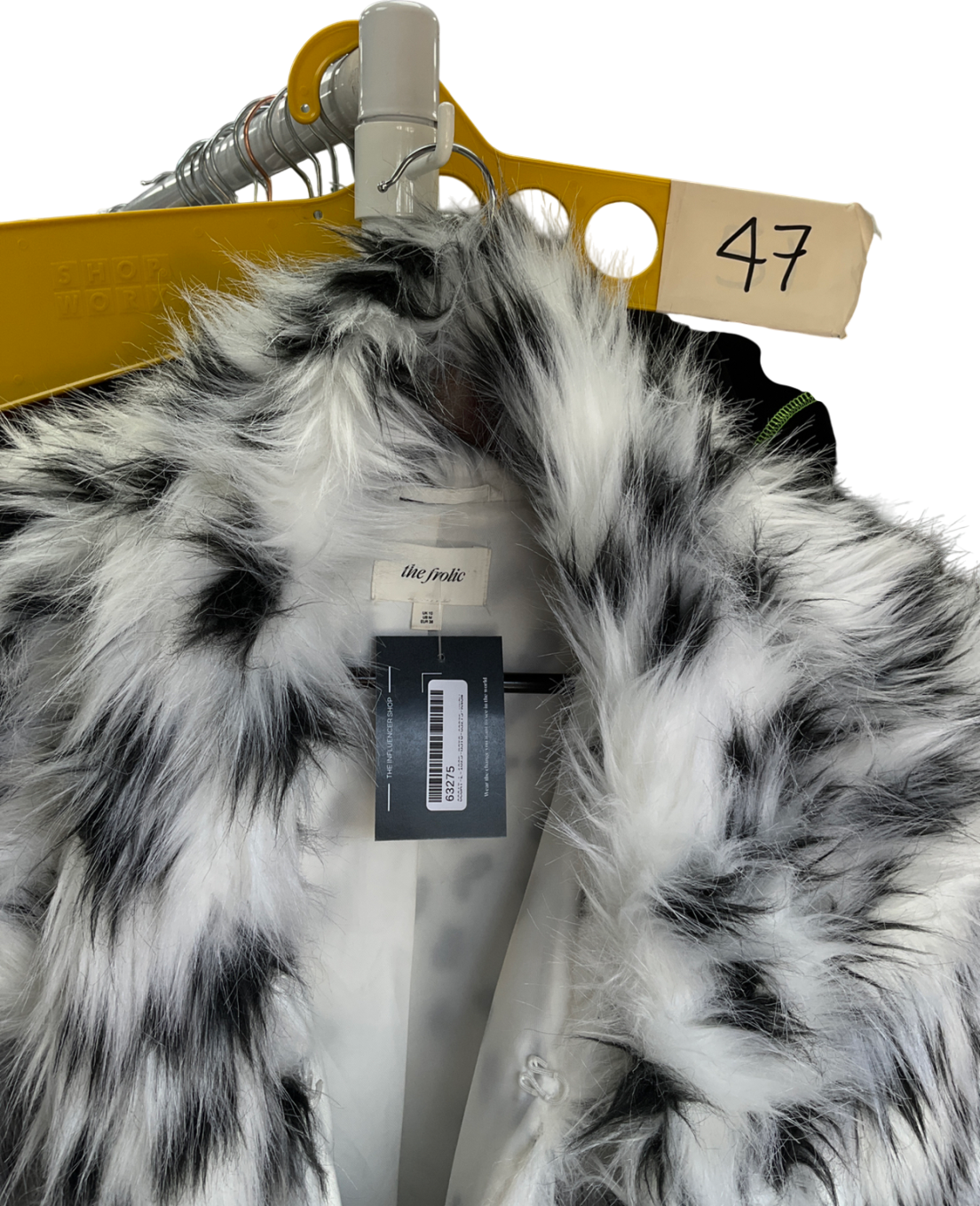 the frolic White Bella Stovey Exclusive Faux Fur Belted Oversized Collar Coat In Dalmation Print UK 10
