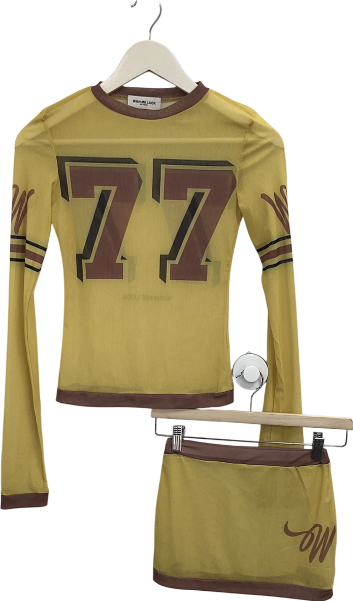 Wish Me Luck Yellow 77 Jersey Mesh Top And Mini Skirt Set UK XS/S