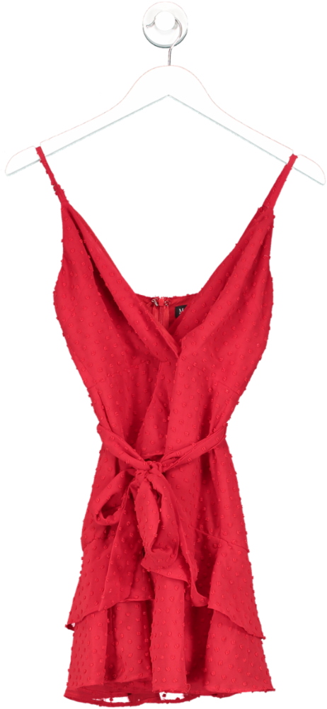 Meshki Red Ruffle Embroidered Mini Dress UK S