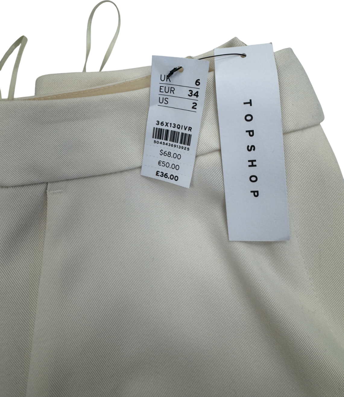 Topshop Cream Tapered Tailored Trouser UK 6