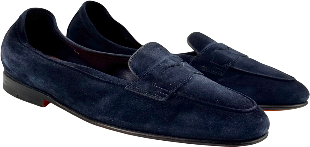 SANTONI Navy Blue Suede Loafers UK 4 EU 37 👠