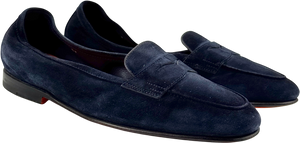 SANTONI Navy Blue Suede Loafers UK 4 EU 37