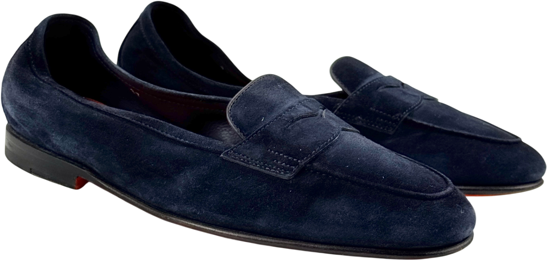 SANTONI Navy Blue Suede Loafers UK 4 EU 37 👠