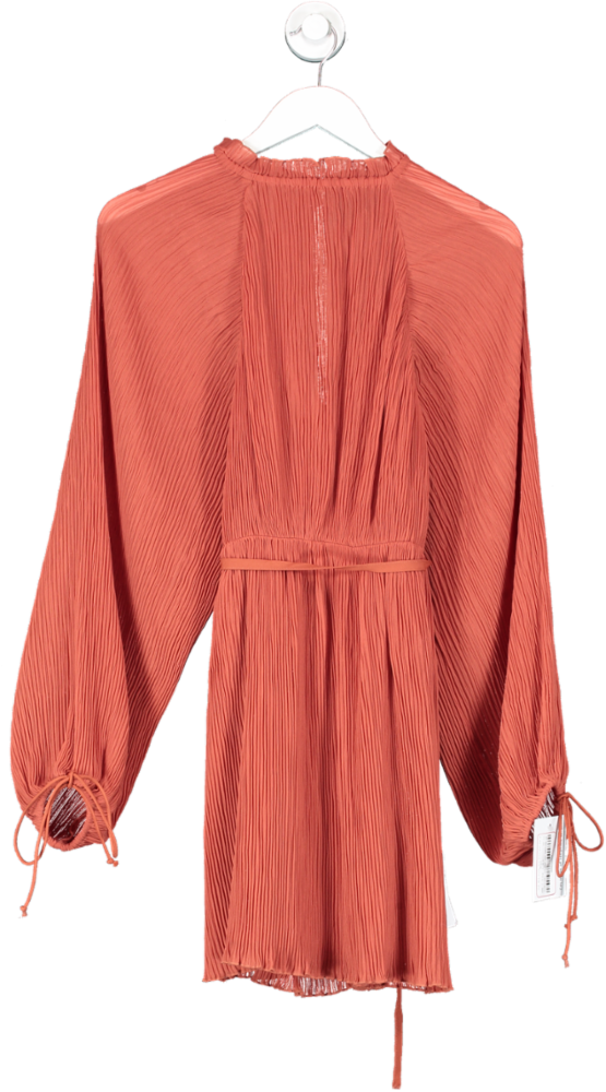 ASOS Orange High Neck Plisse Mini Dress With Tie Detail UK 6