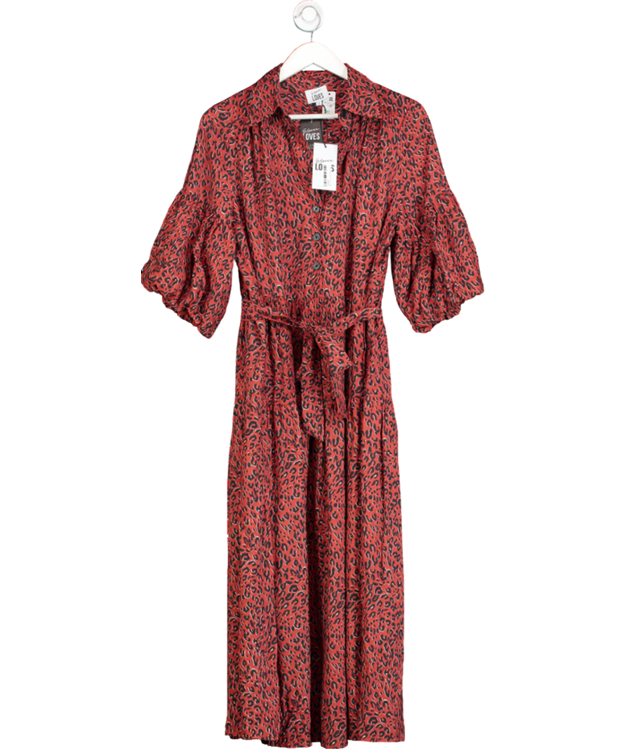 ELEVEN LOVES Elise Balloon Sleeve Dress - Red Leopard UK 12