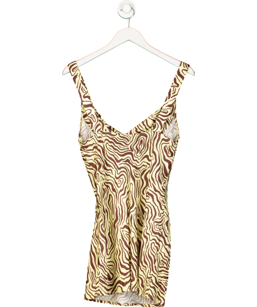 venroy Yellow Satin Cowl Neck Ischia Squiggle Mini Dress UK S