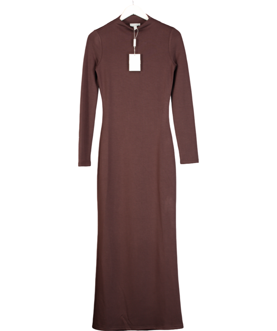 PRETTY LAVISH Brown Mabel High Neck Jersey Maxi Dress UK 8