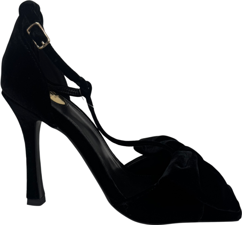 lipsy london Black Velvet Bow Tbar Party Heeled Sandals UK 3 EU 36 👠
