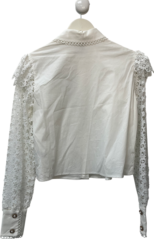 River Island White Frill Cut Out Sleeve Shirt UK 6