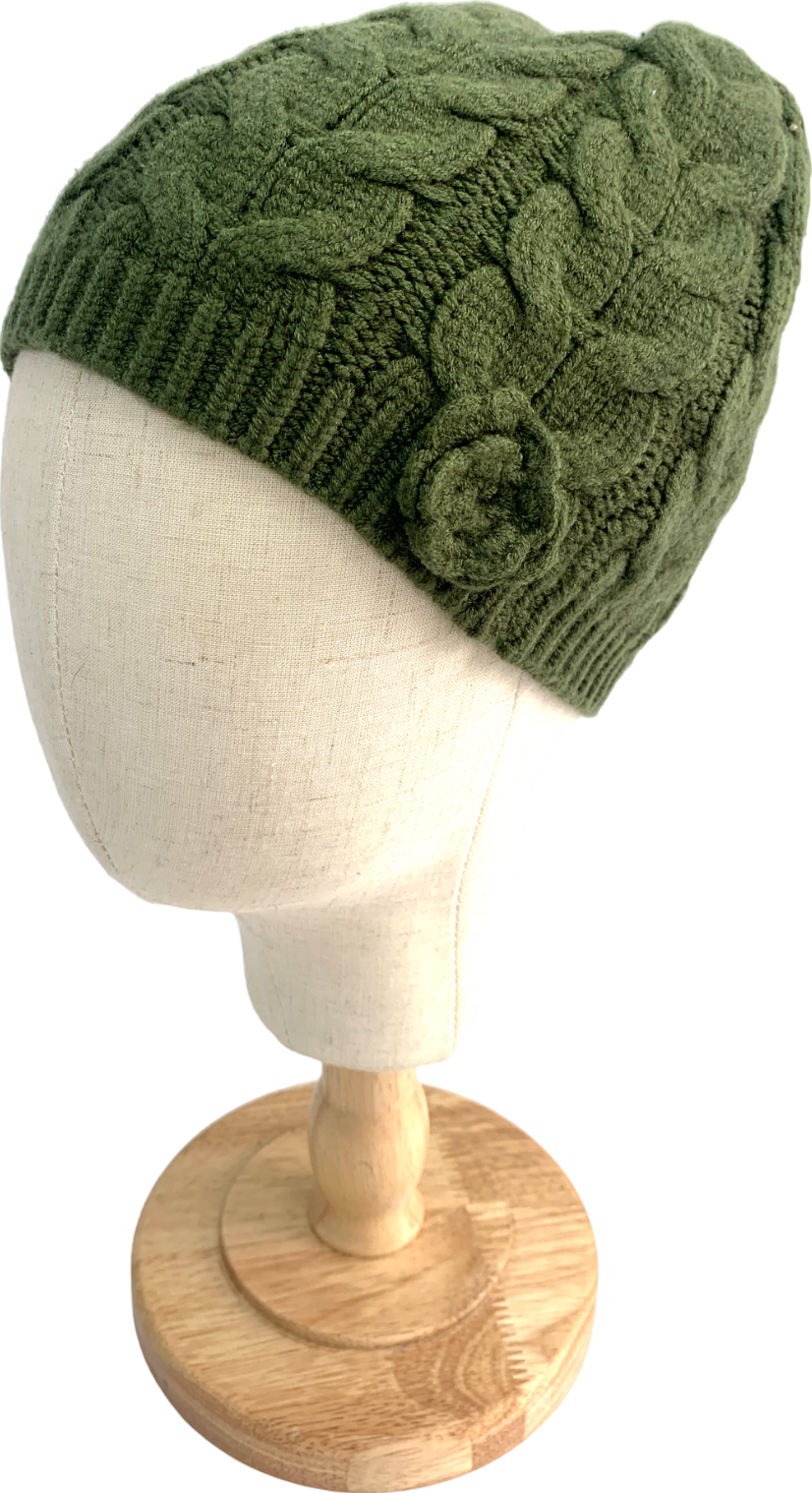 Frankies Bikinis Green Cece Cable Knit Beanie One Size