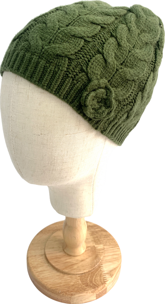 Frankies Bikinis Green Cece Cable Knit Beanie One Size
