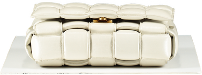 BOTTEGA VENETA Cream Ivory White Cassette Padded Intrecciato Leather Shoulder Bag