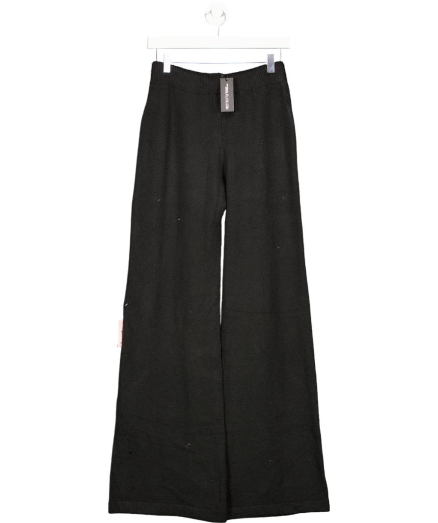 PrettyLittleThing Black Soft Knit Drawstring Waist Wide Leg Trousers UK S