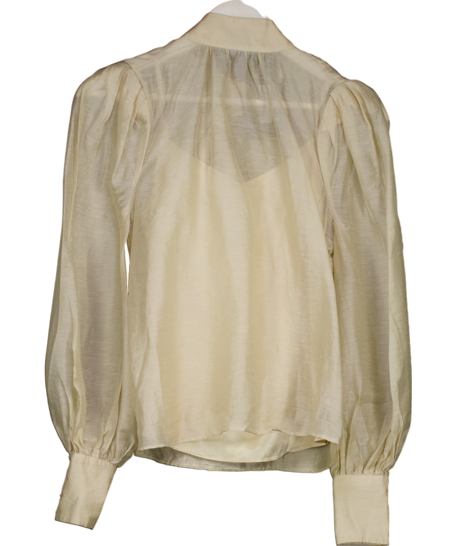 Karen Millen Cream Sheer Bow Back Puff Sleeve Blouse UK 6