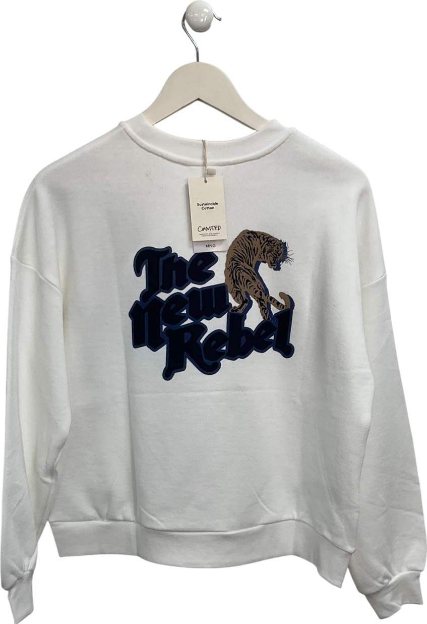 MANGO White "Living Life with No Regrets" Slogan Sweater UK XS/Sa