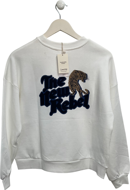 MANGO White "Living Life with No Regrets" Slogan Sweater UK XS/S