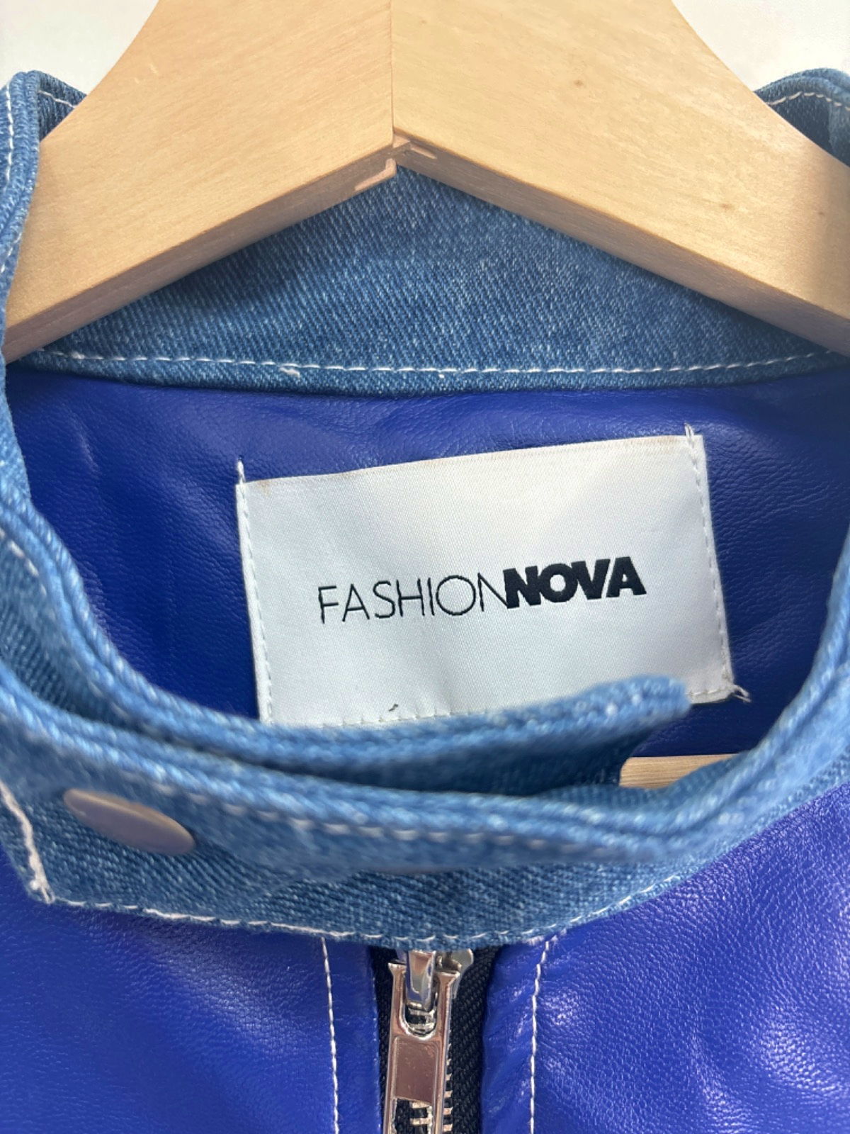 Fashion Nova Blue/White/Denim Moto Jacket XS