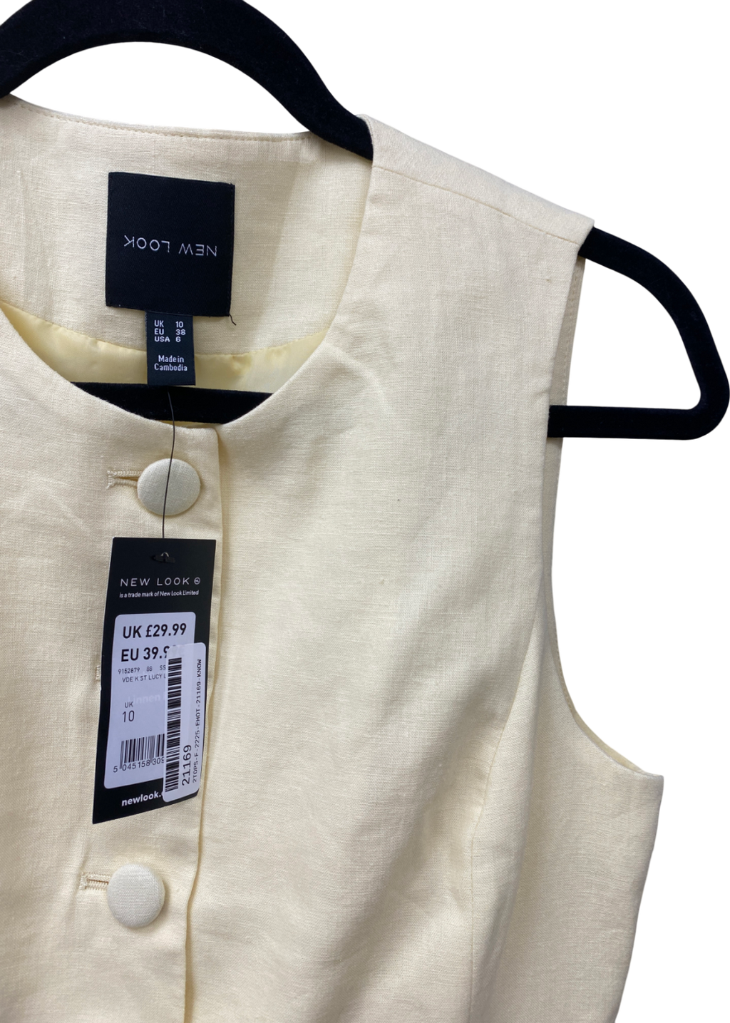 New Look Yellow Crew Neck Linen Blend Waistcoat UK 10