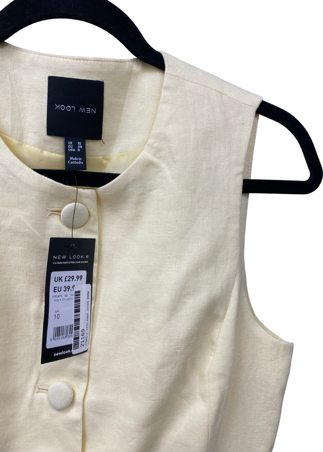 New Look Yellow Crew Neck Linen Blend Waistcoat UK 10