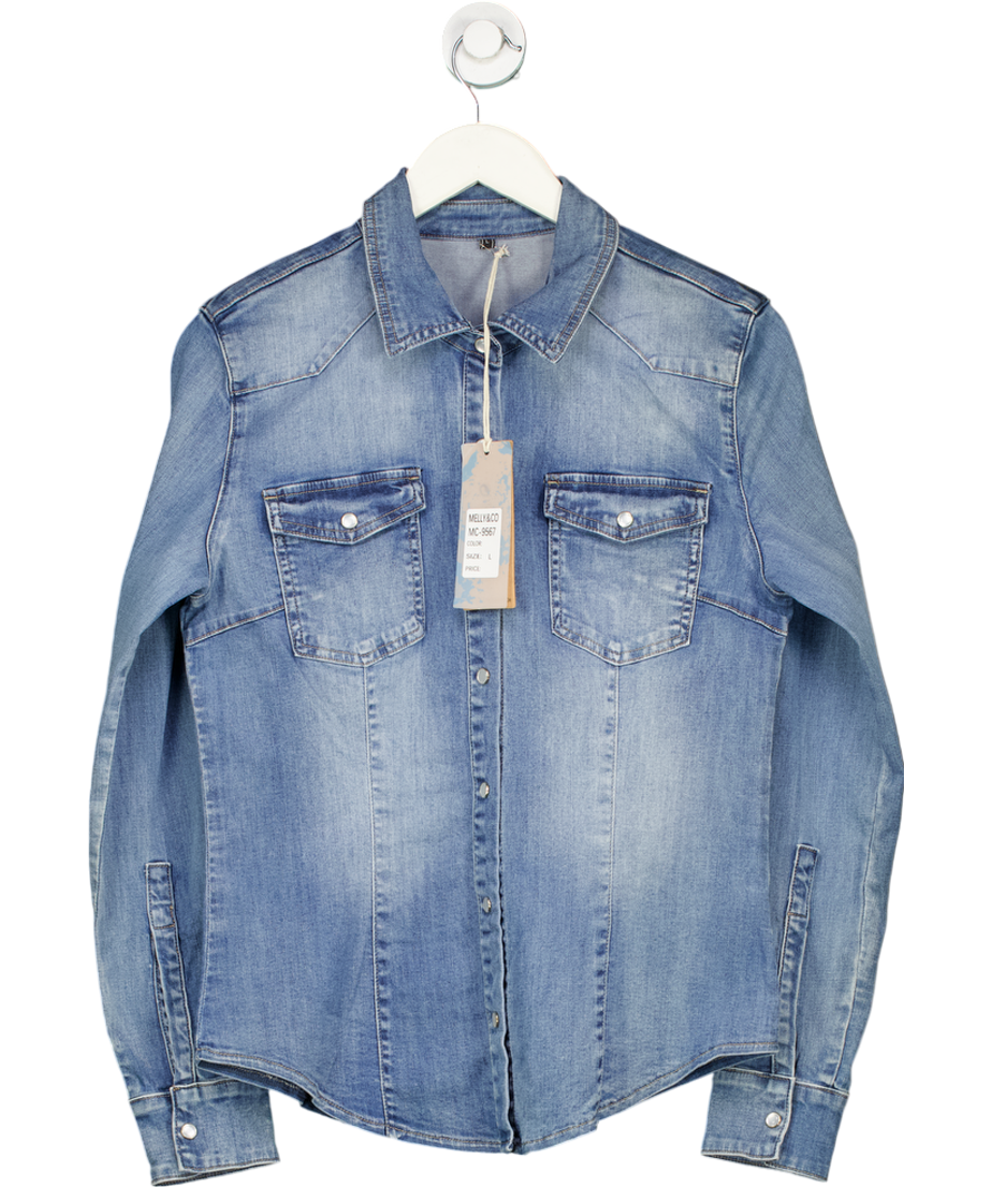 LAW & CO Blue Melly Daisy Fitted Denim Shirt UK L