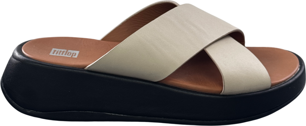 FitFlop Beige F-mode Leather Flatform Cross Slide Sandals UK 5 EU 38 👠
