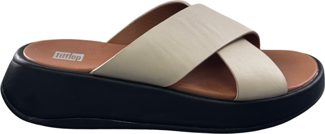 FitFlop Beige F-mode Leather Flatform Cross Slide Sandals UK 5 EU 38 👠