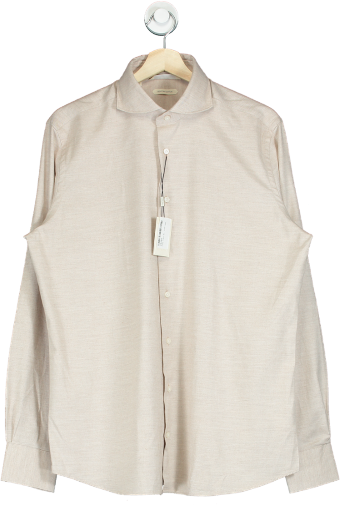 SuitSupply Light Brown Twill Slim Fit Shirt UK M