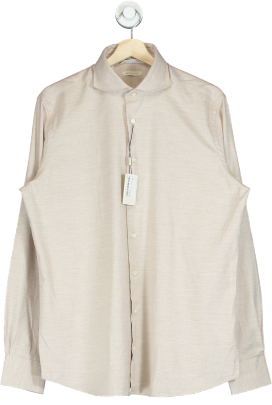 SuitSupply Light Brown Twill Slim Fit Shirt UK M