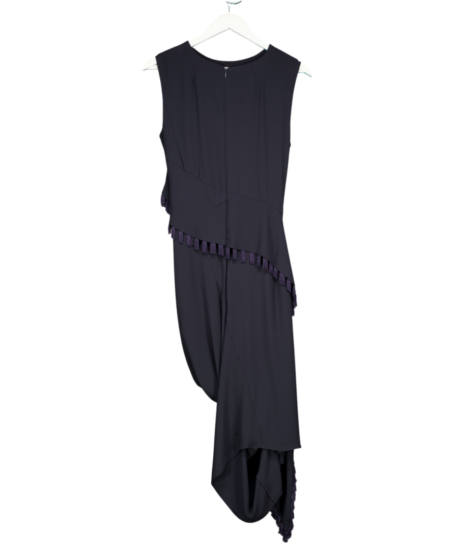 Alexander McQueen Navy Blue Tassel Trim Draped Dress It44 UK 12