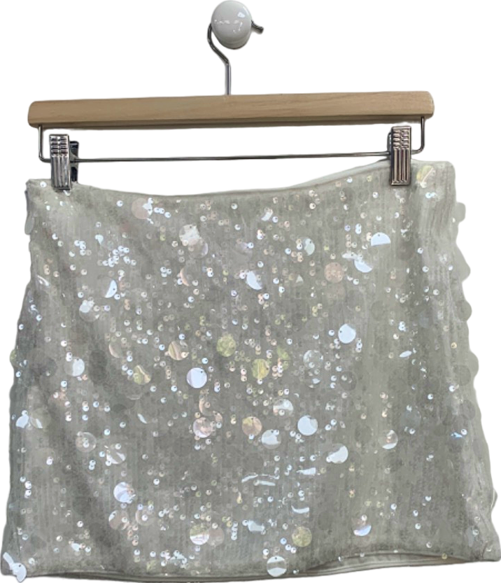 Cider White Sequin Mini Skirt UK S