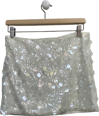 Cider White Sequin Mini Skirt UK S