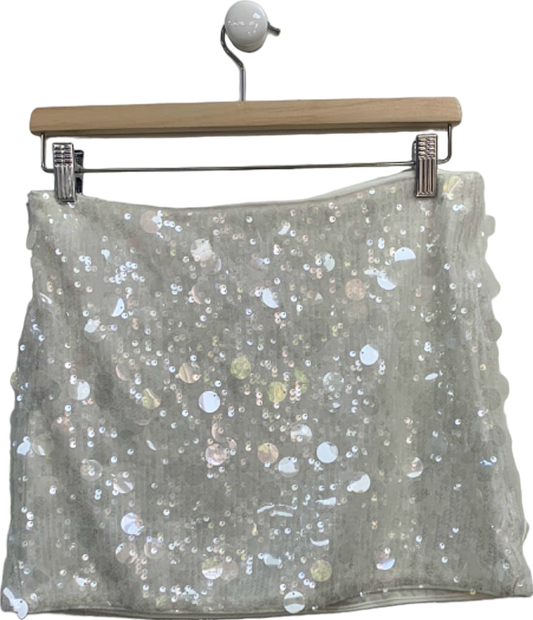 Cider White Sequin Mini Skirt UK S