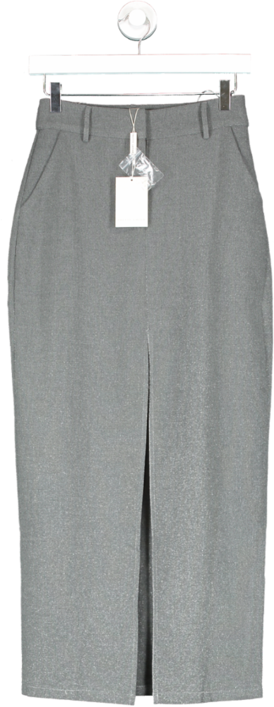 PRETTY LAVISH Grey Posie Tailored Maxi Skirt UK 6