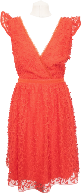 REISS Red Abrianna  Wrap Lace Floral-detail Dress UK 8