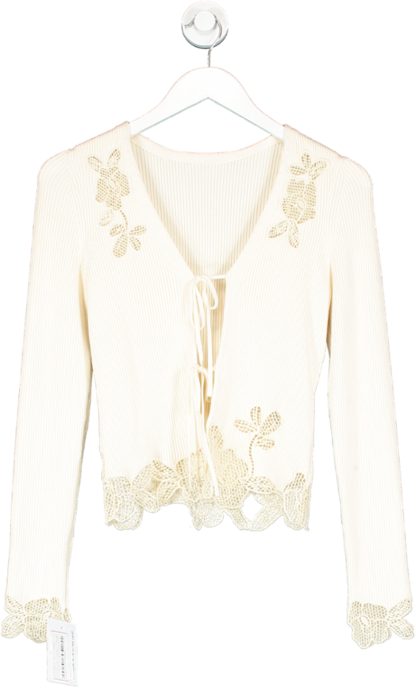 & Other Stories Cream Floral Lace Embellished Cardigan UK S/M