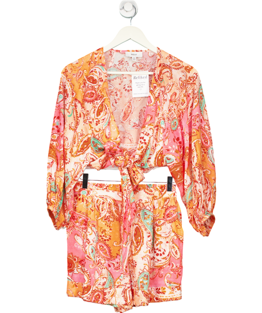 Next Orange Printed Tie Shirt And Pull On Shorts Co-ord UK 8
