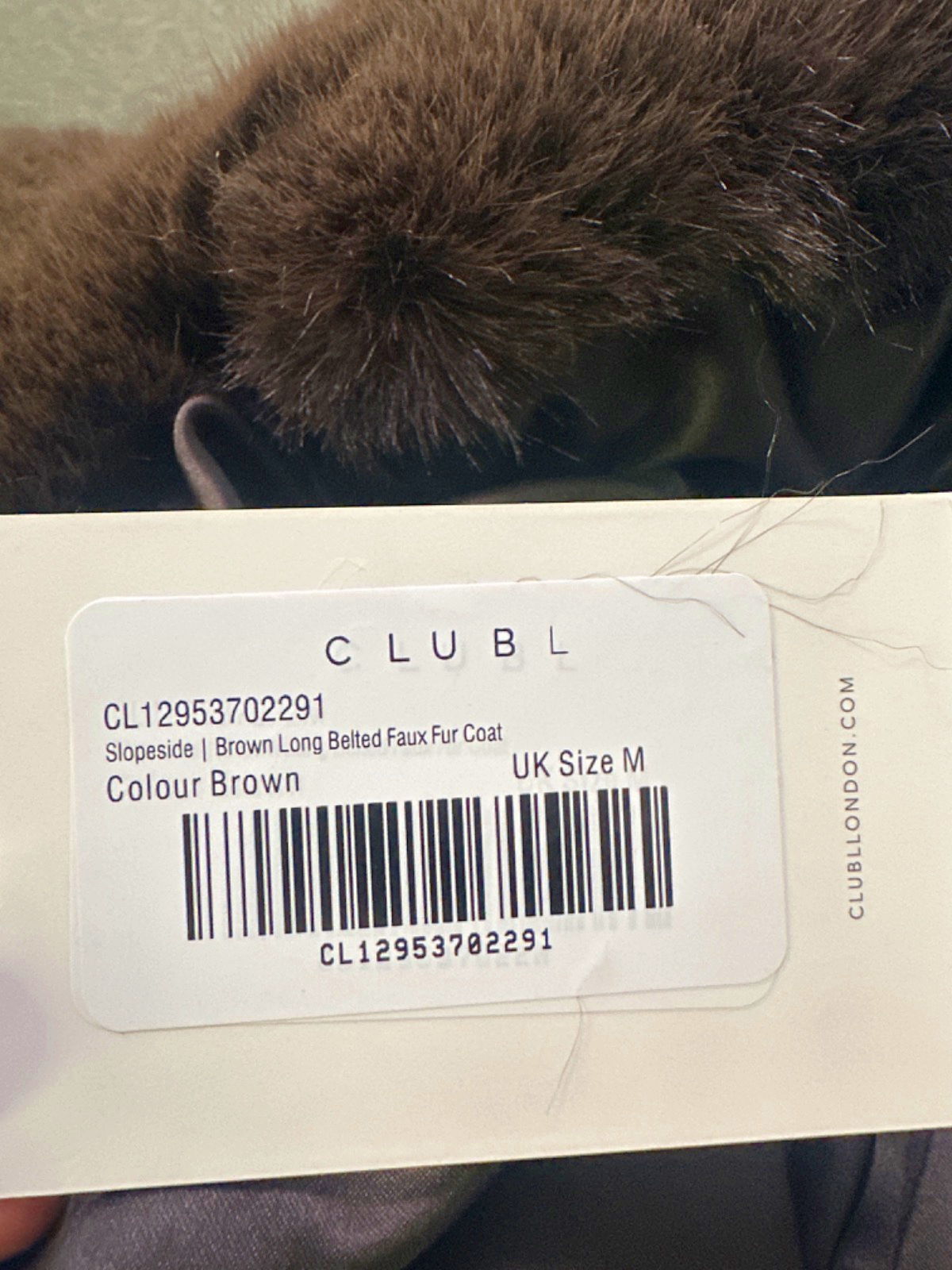 Club L Brown Slopeside Long Belted Faux Fur Coat UK M