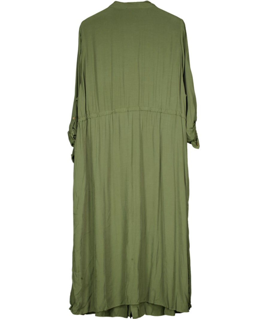 Phase Eight Green Drawstring Waist Khaki Shirt Dress 3/4 Sleeves UK 24