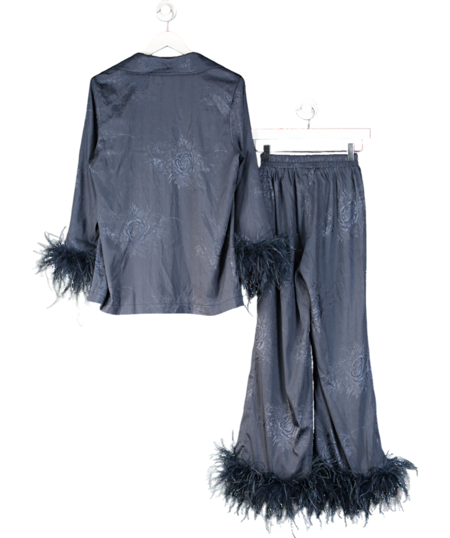 Lavish Alice Blue Helen Feather Trim Satin Jacquard Pyjama UK 8