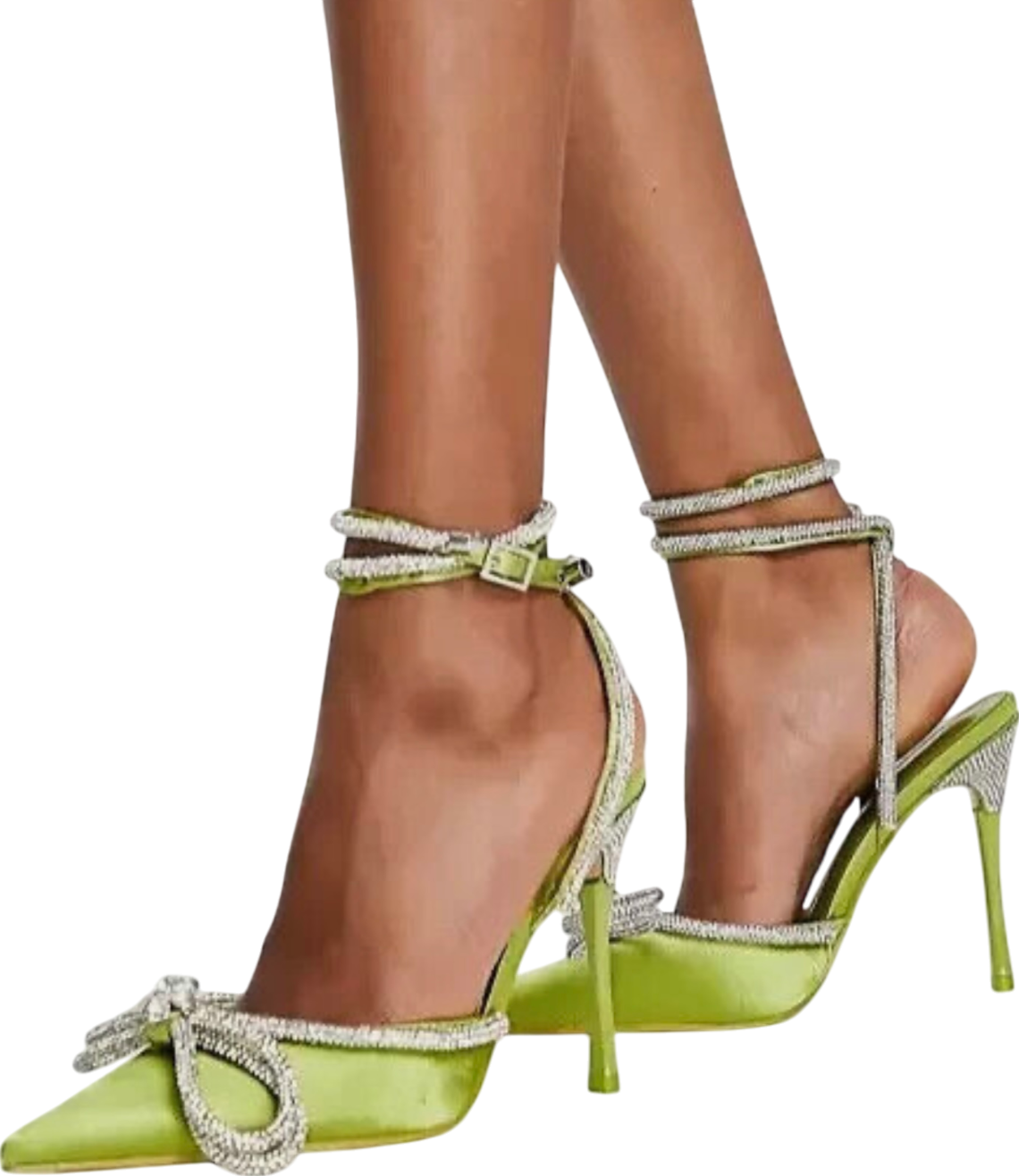 Public Desire Green Wrap Around Diamante Bow Pointed Toe High Heels UK 6 EU 39 👠