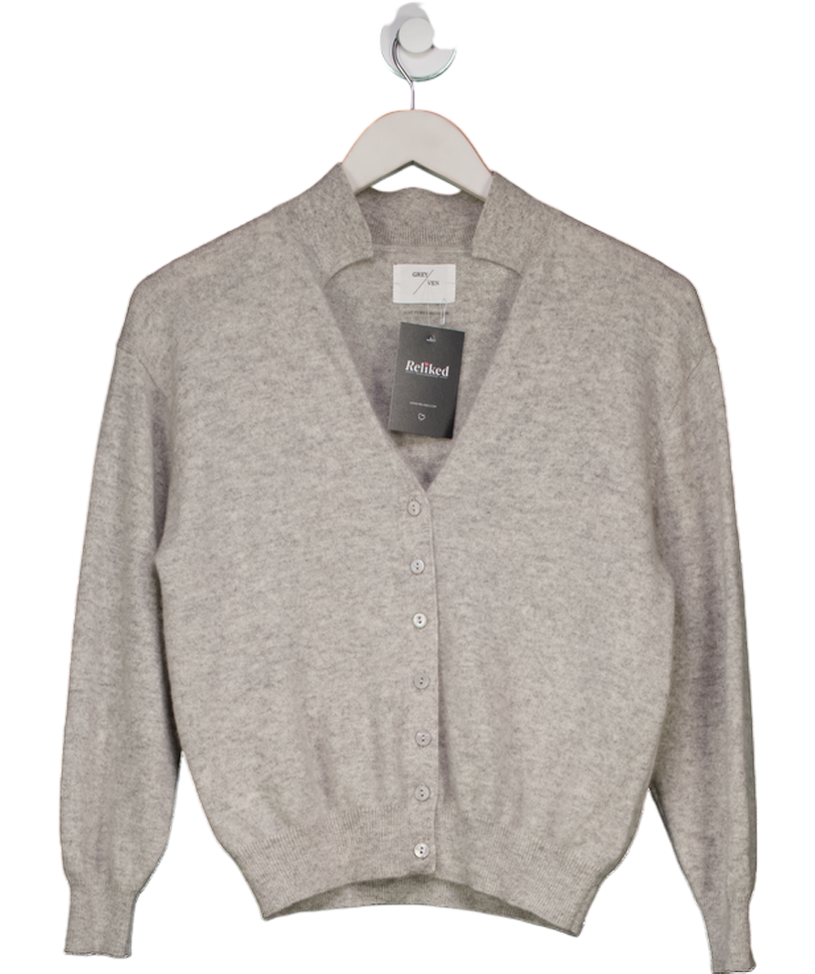 GREY/VEN Grey 100% Softest Cashmere Boxy Cardigan UK S