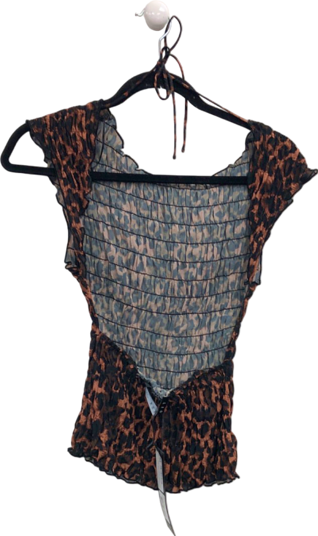 Lioness Leopard Print Pleated Crop Top UK XS