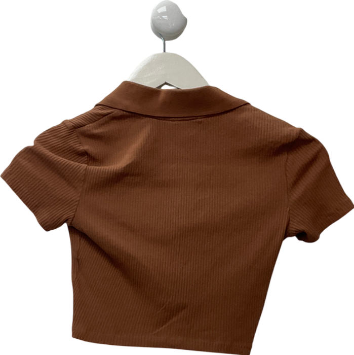 monkl Collard Brown Polo Crop Top UK XS