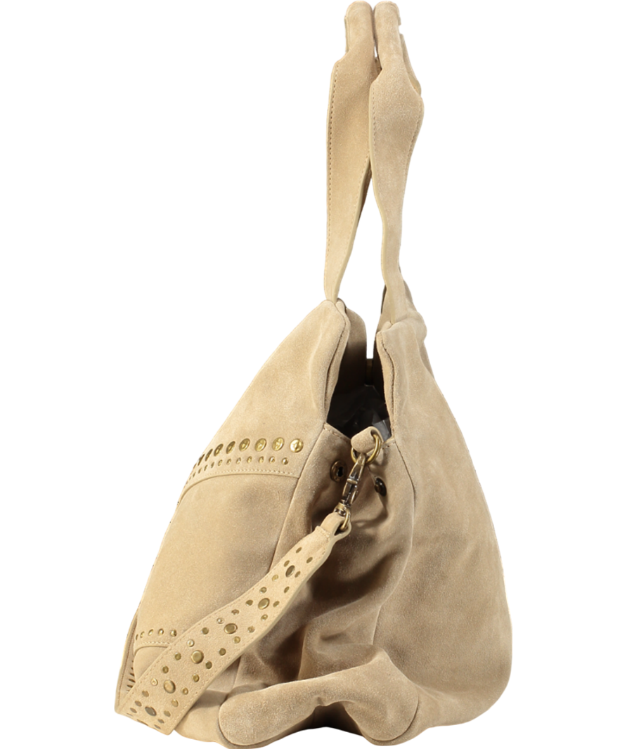 Next Beige Suede Leather With Gold Details Bag