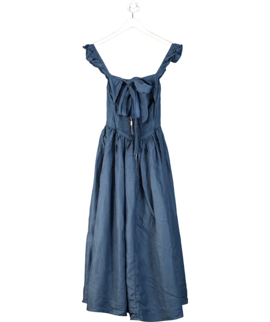 Anne Louise Boutique Blue Tie Back Linen Midi Dress UK 6
