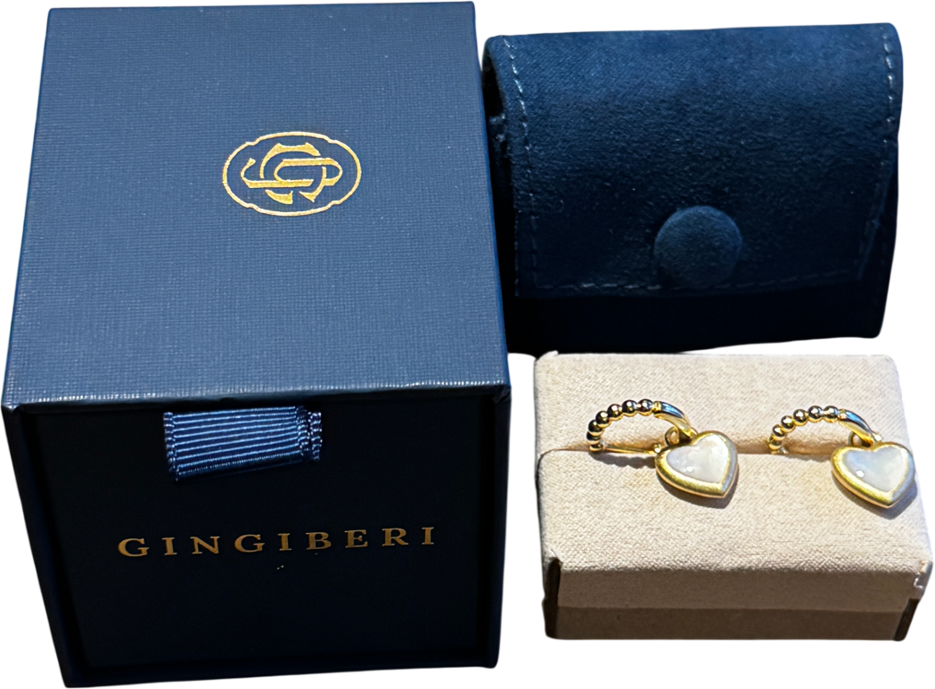 GINGIBERI Yellow Gold Vermeil  & White Mother Of Pearl  Heart Hoop Earrings