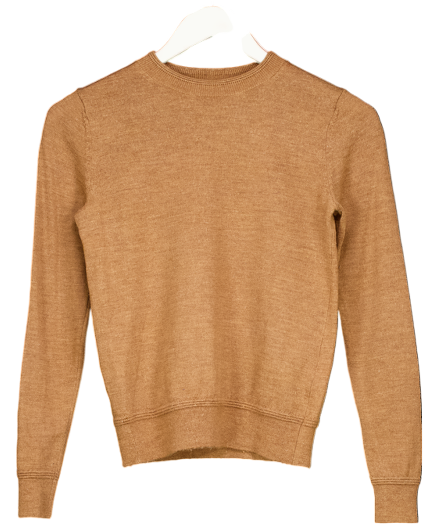 GAP Camel / Brown Merino Wool Fitted Crew Neck Jumper UK XS