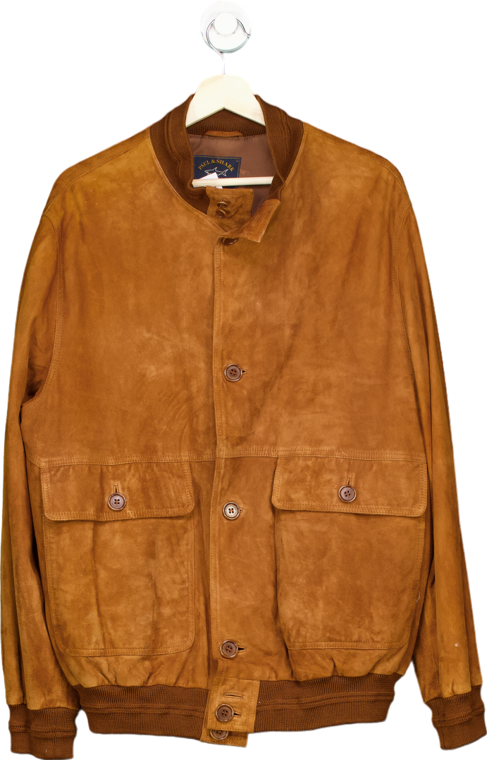 Paul & Shark Brown Yachting Suede Leather Bomber Jacket UK L