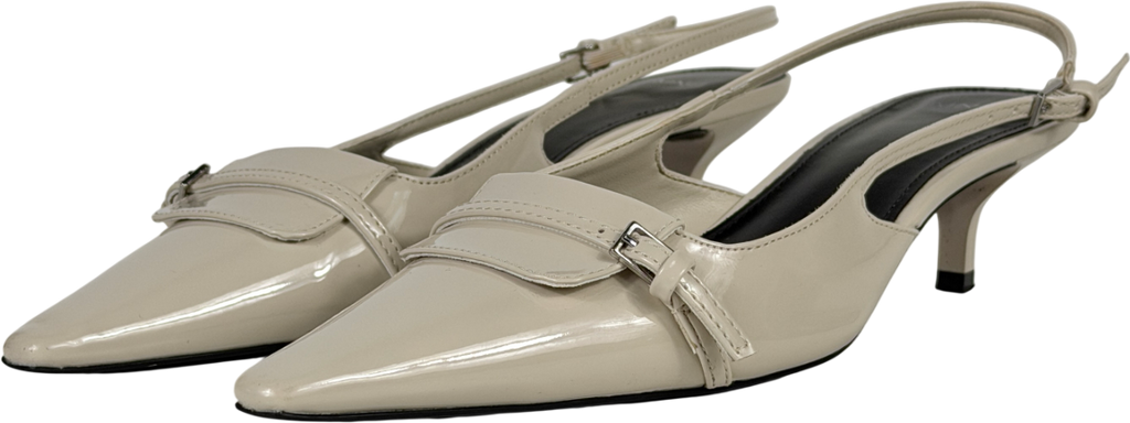 MANGO Cream Buckle Detail Sling Back Kitten Heels UK 6 EU 39 👠